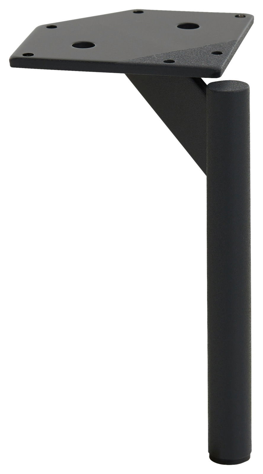 Schwarzes, modernes Tischbein aus Metall in seitlicher Perspektive