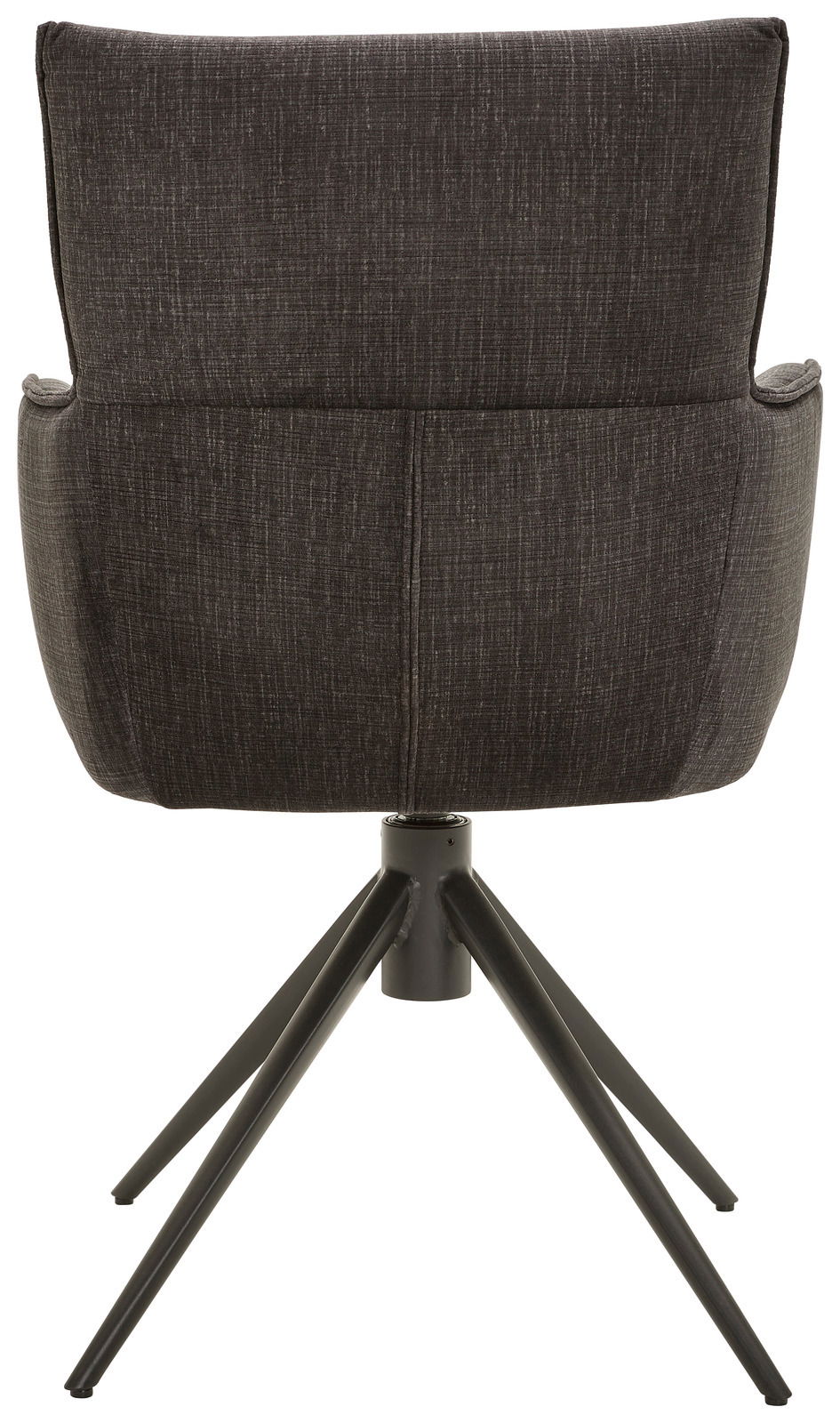 Dieter Knoll Armlehnstuhl AVELINO Rückansicht eines Armlehnstuhls mit dunklem Stoffbezug und Metallbeinen