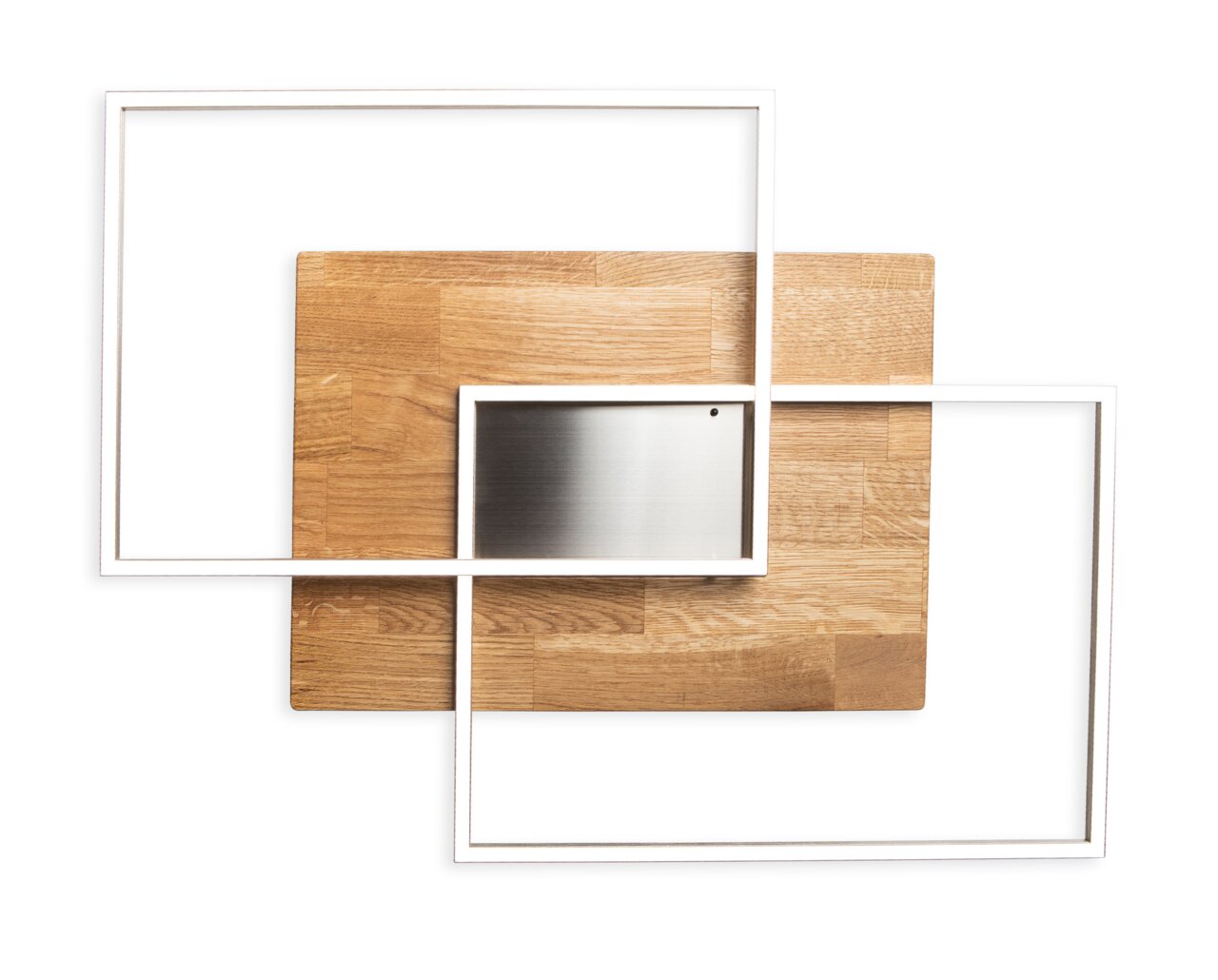 Moderne LED-Deckenleuchte mit Holz- und Metallakzenten, Draufsicht