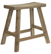 Rustikaler Holz-Hocker aus hellem Holz, seitliche Perspektive