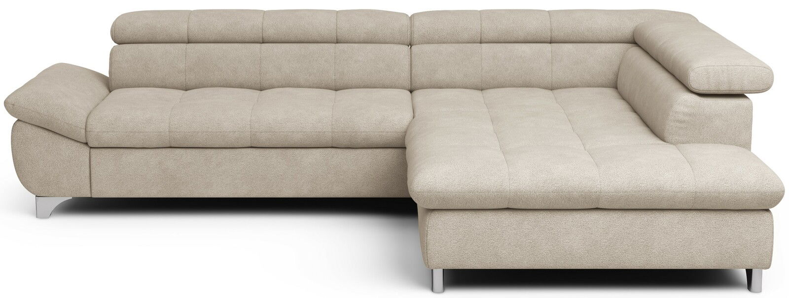 Beige Ecksofa mit verstellbaren Kopfstützen, Ansicht von vorne