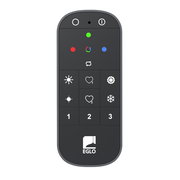 ZIGBEE Fernbedienung CONNECT Z, schwarze Fernbedienung mit farbigen Tasten und Symbolen, Vorderansicht