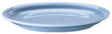 Blauer flacher Teller, 20 cm, mit kreisförmigem Muster, seitliche Perspektive