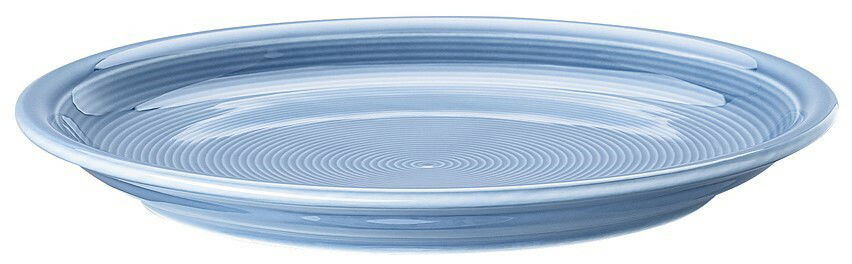 Blauer flacher Teller, 20 cm, mit kreisförmigem Muster, seitliche Perspektive