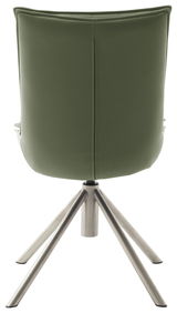 Rückansicht eines grünen Stuhls mit Metallbeinen