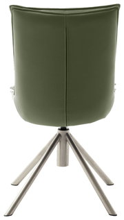 Rückansicht eines grünen Stuhls mit Metallbeinen