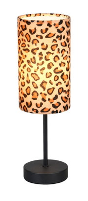 Tischleuchte mit Leopardenmuster, seitliche Perspektive