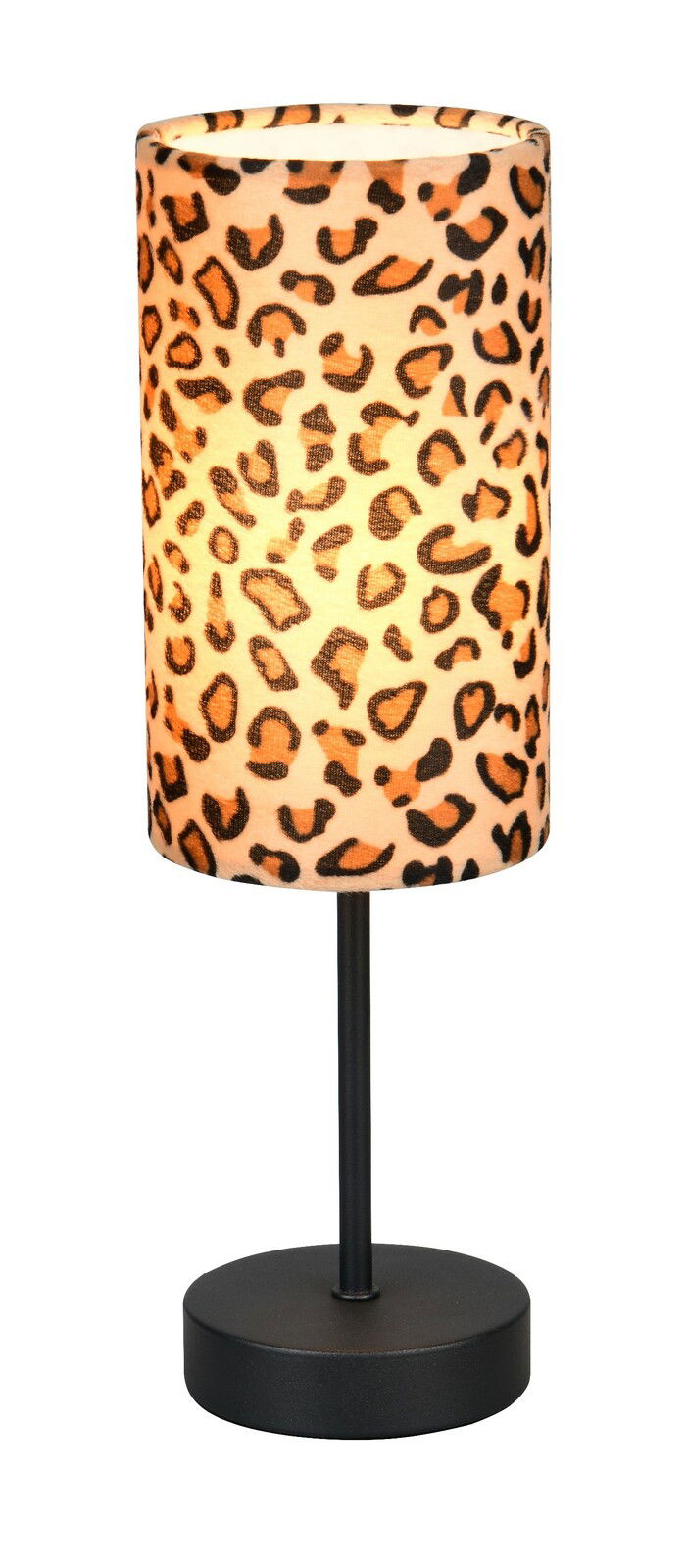 Tischleuchte mit Leopardenmuster, seitliche Perspektive
