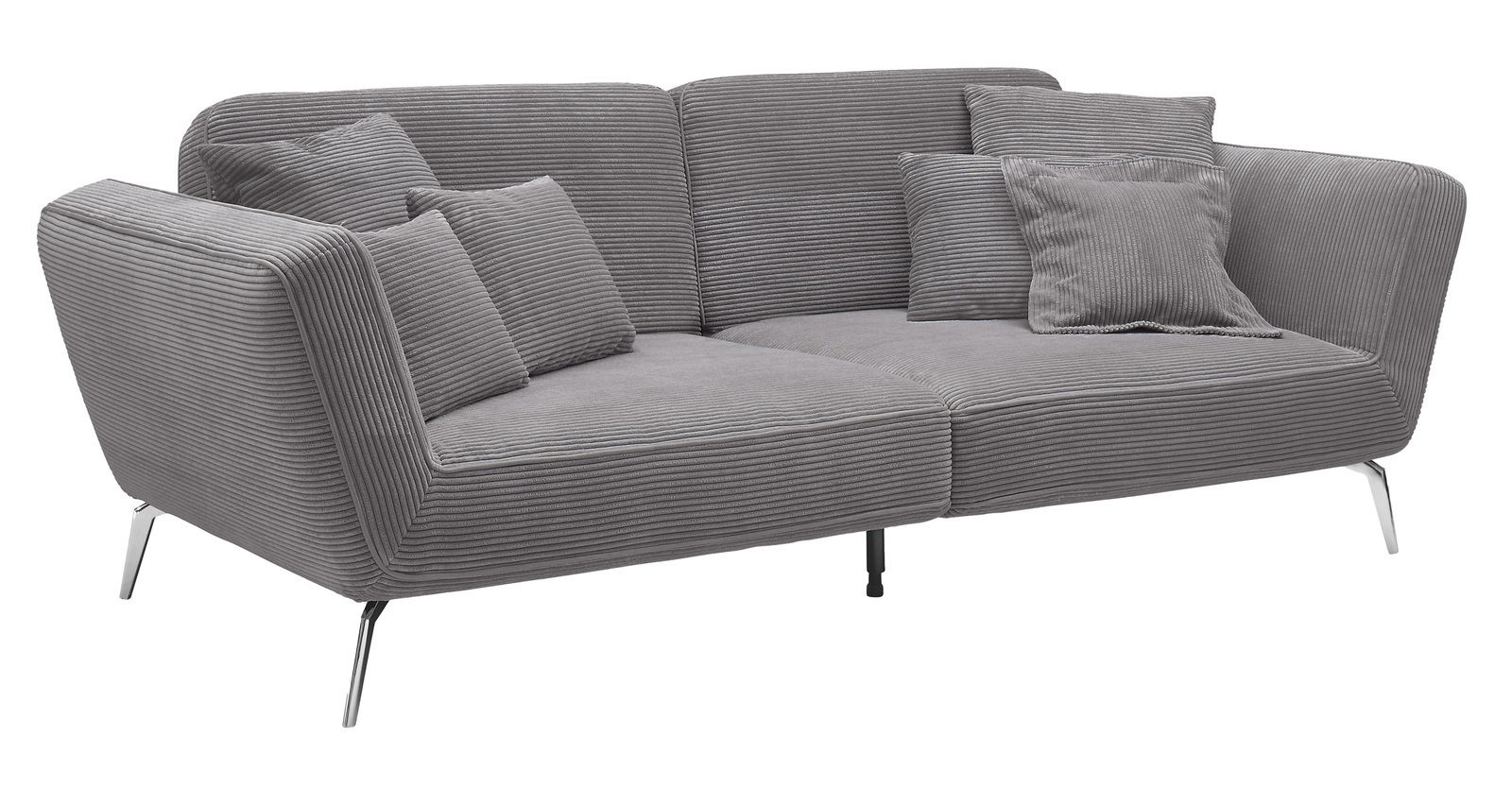 Graues Megasofa 2-Sitzer mit mehreren Kissen, seitliche Perspektive