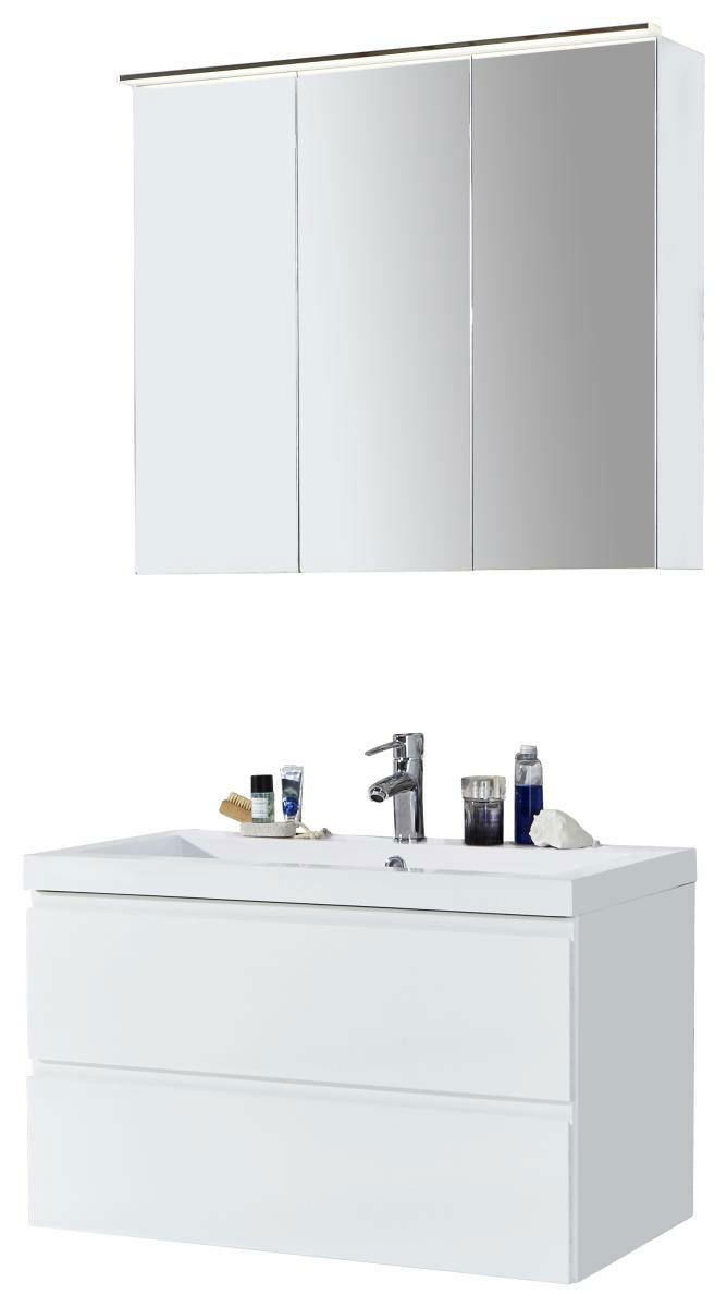 Moderne Badkombination mit Spiegelschrank und Waschbeckenunterschrank, Frontalansicht