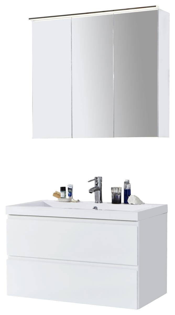 Moderne Badkombination mit Spiegelschrank und Waschbeckenunterschrank, Frontalansicht