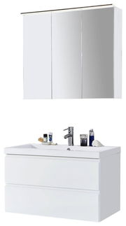 Moderne Badkombination mit Spiegelschrank und Waschbeckenunterschrank, Frontalansicht