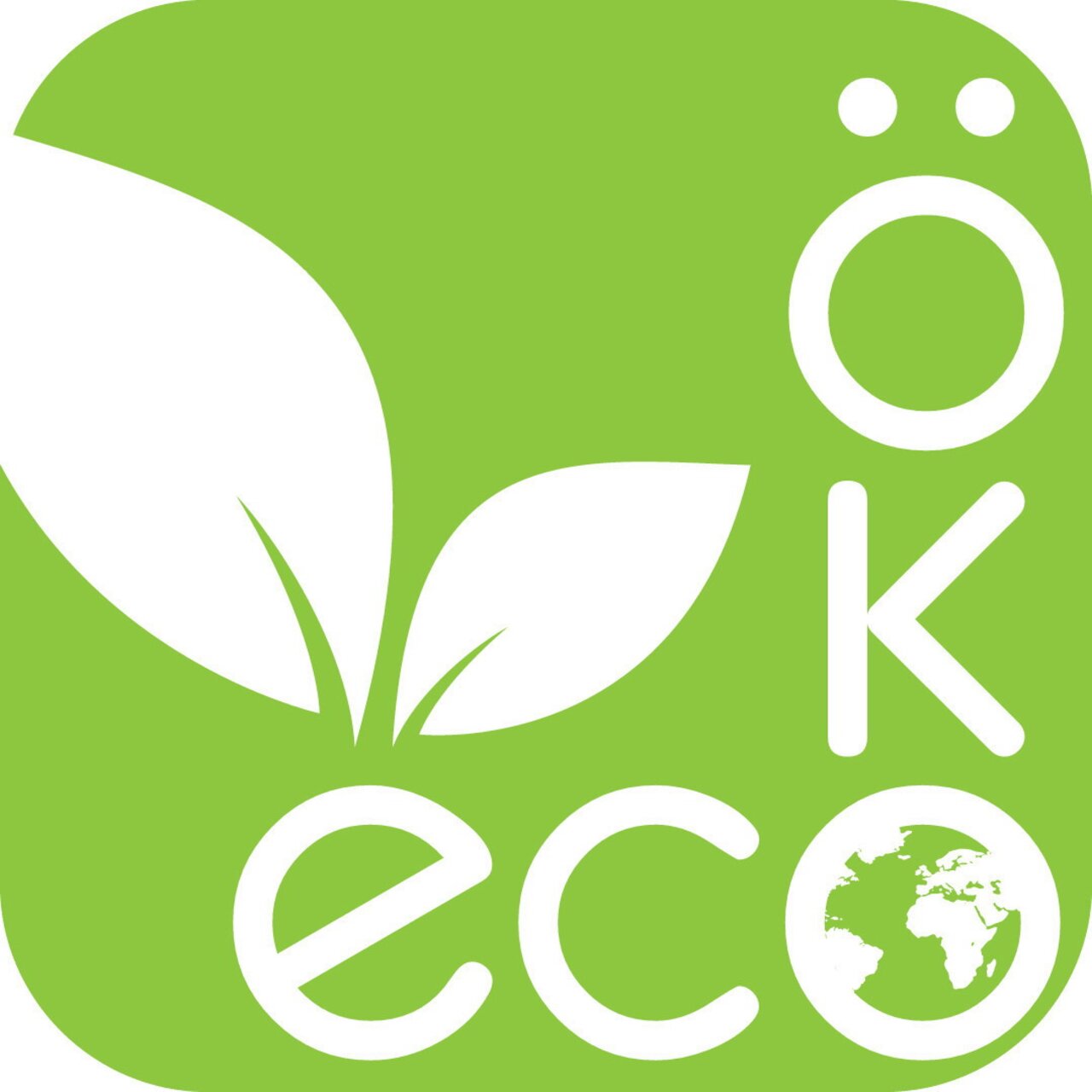 Öko-Logo mit Blättern und Weltkugel, grüne Hintergrundfarbe, Draufsicht
