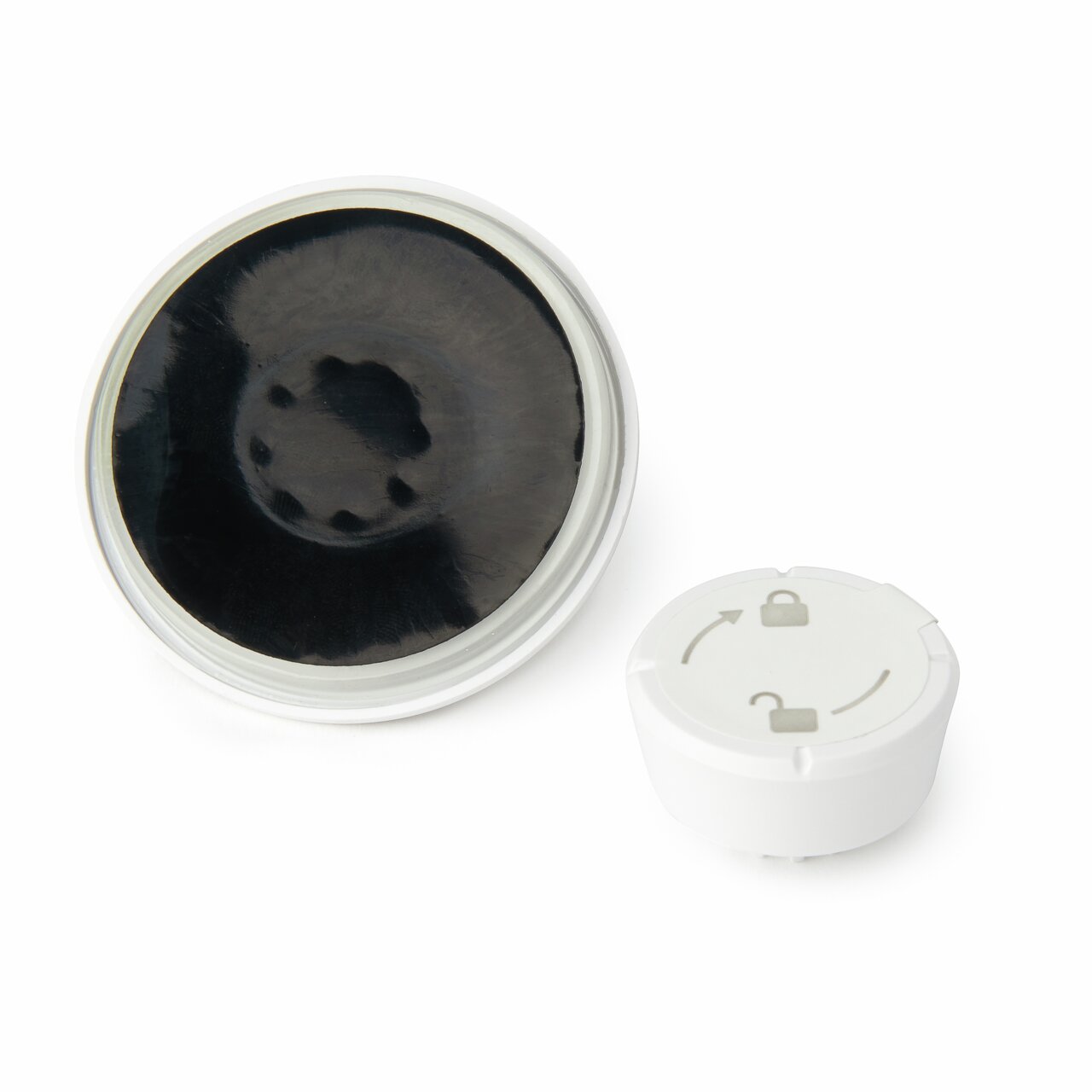 FLEX GEL-LOCK Seifenschale in Weiß, bestehend aus zwei Teilen, von oben betrachtet.