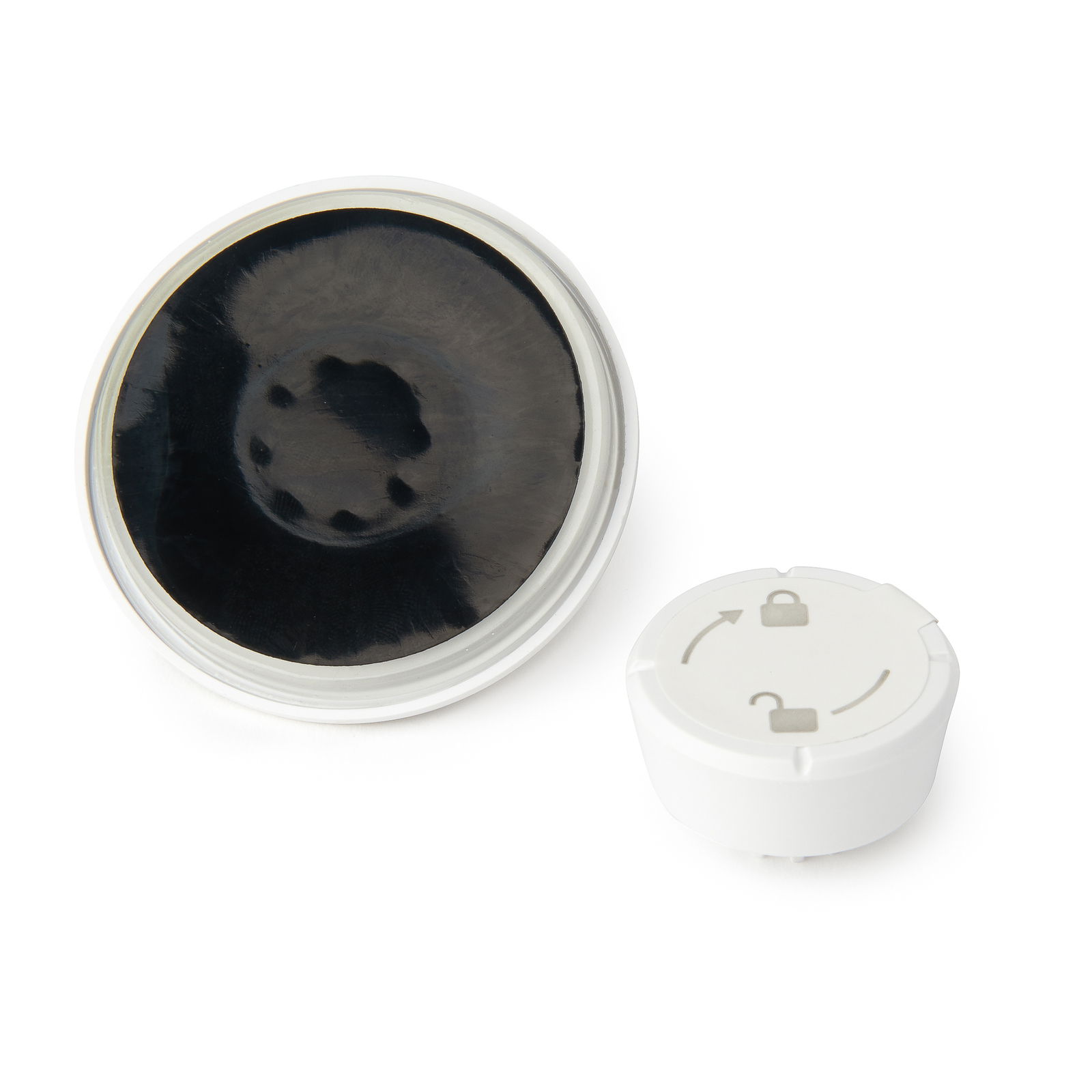 FLEX GEL-LOCK Seifenschale in Weiß, bestehend aus zwei Teilen, von oben betrachtet.