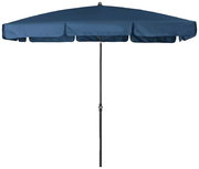 Blauer Sonnenschirm in Frontalansicht mit schwarzem Stiel