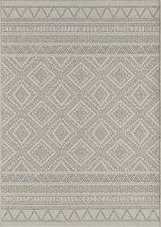 Teppich mit geometrischem Muster in Beige- und Grautönen, Draufsicht