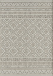 Teppich mit geometrischem Muster in Beige- und Grautönen, Draufsicht