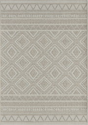 Teppich mit geometrischem Muster in Beige- und Grautönen, Draufsicht
