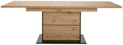 Moderner Esstisch aus Holz mit rechteckiger Tischplatte und stabiler Mittelsäule, Frontalansicht