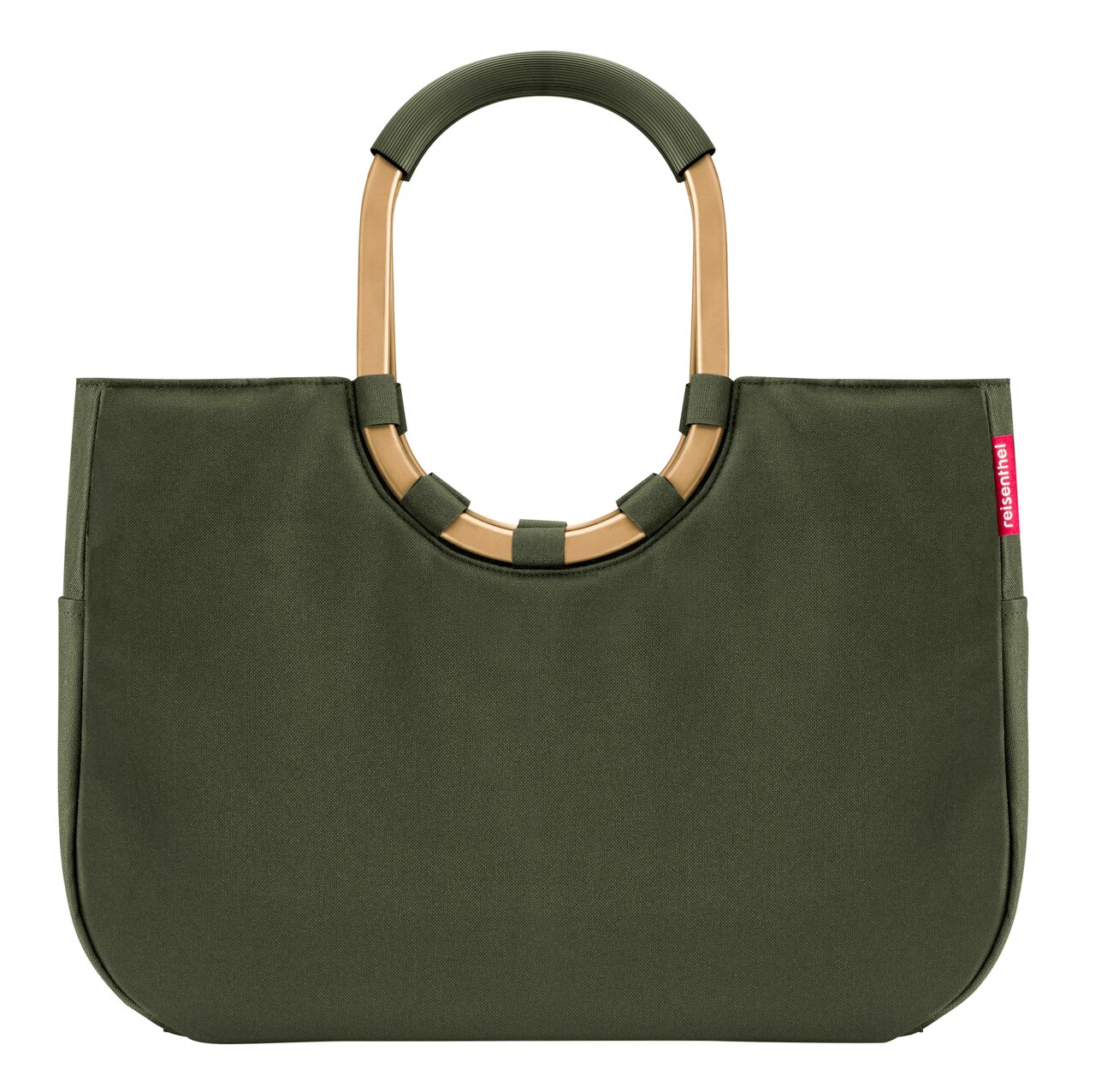 Grüne Einkaufstasche mit ovalen Griffen, Vorderansicht