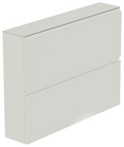 Moderner weißer Hängeschuhschrank mit zwei Klappen, seitliche Perspektive