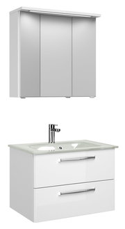 Moderner Badblock mit Spiegelschrank und Waschbecken, Frontalansicht