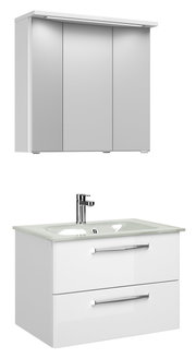 Modern badkamermeubel met spiegelkast en wastafel, vooraanzicht
