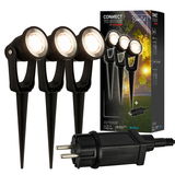 Erdspieß Spot-Starter-Set mit drei schwarzen LED-Spots und einem Stecker, seitliche Perspektive