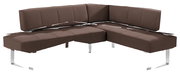 Braune Eckbank mit modernem Design und Metallbeinen, seitliche Perspektive