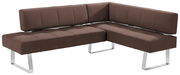 Braune Eckbank mit modernem Design und Metallbeinen, seitliche Perspektive
