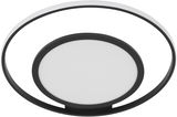 Moderne LED-Deckenleuchte Luna in schwarzem Ringdesign, seitliche Perspektive