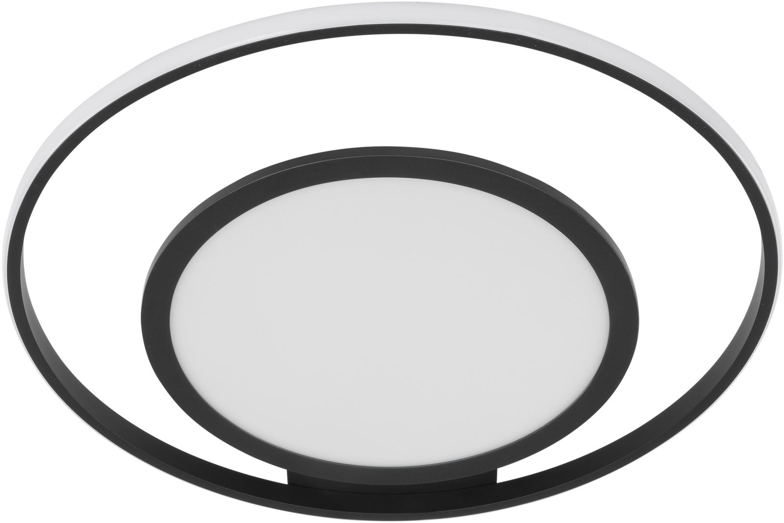 Moderne LED-Deckenleuchte Luna in schwarzem Ringdesign, seitliche Perspektive