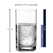 Trinkglas Easy+ 260ml, zylindrische Form, gefüllt mit sprudelndem Wasser, seitliche Ansicht