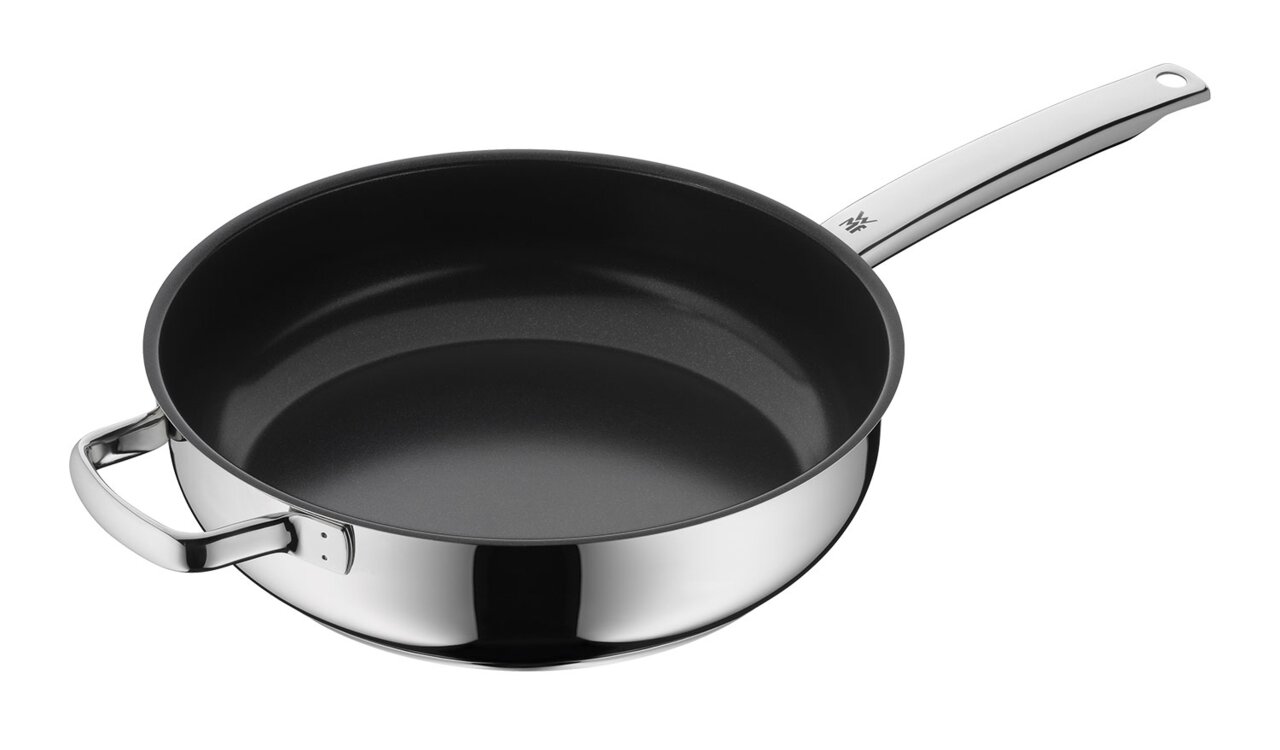 Schmorpfanne Durado 28cm aus Edelstahl mit Antihaftbeschichtung, seitliche und obere Ansicht