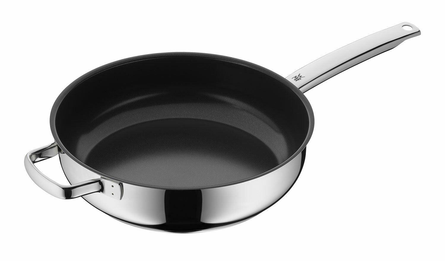 Schmorpfanne Durado 28cm aus Edelstahl mit Antihaftbeschichtung, seitliche und obere Ansicht