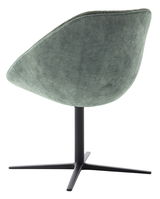 Rückansicht eines modernen, grünen Stuhls mit schwarzem Metallfuß und gepolsterter Sitzschale.