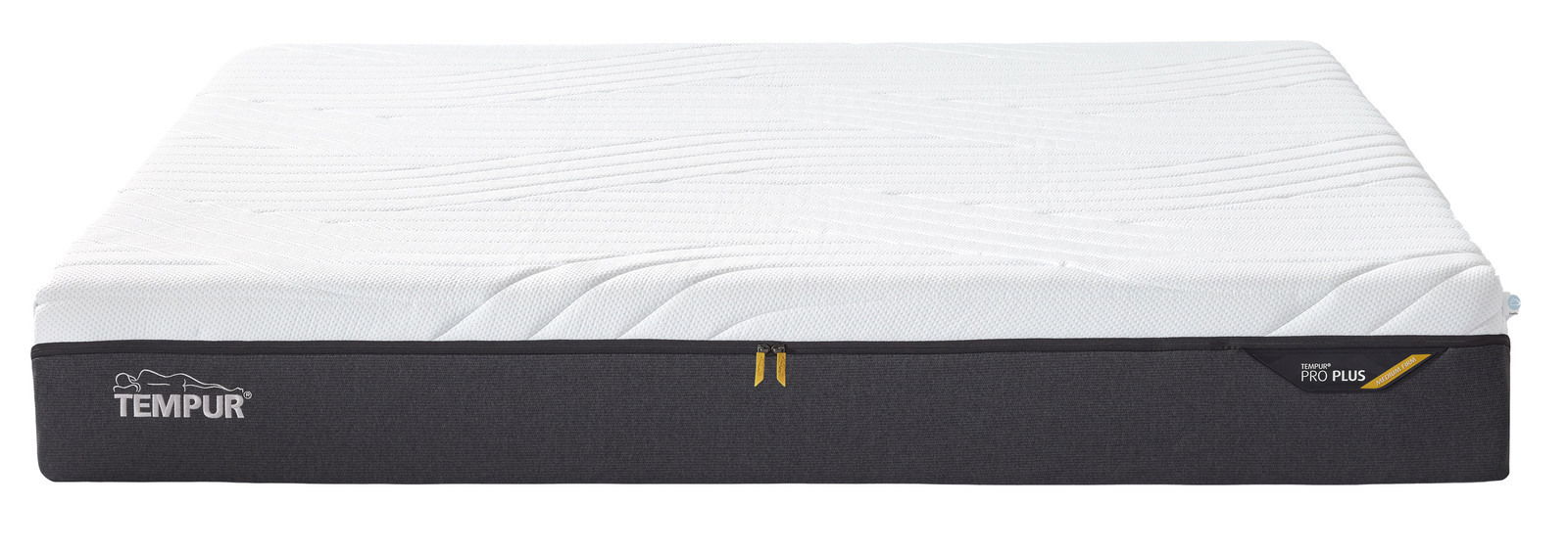 Viscomatratze 160x200 medium von vorne, mit weißer Oberseite und schwarzem Rand, Markenlogo sichtbar.