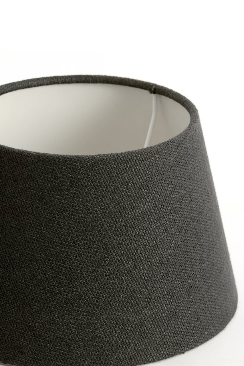 Runder, dunkelgrauer Lampenschirm aus Stoff, seitliche Perspektive