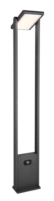 Moderne Außenleuchte in rechteckiger Form mit zwei vertikalen Pfosten und einem flachen, leuchtenden Kopf, frontal abgebildet.