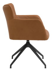 Moderner brauner Sessel mit schwarzem Metallgestell, Seitenansicht