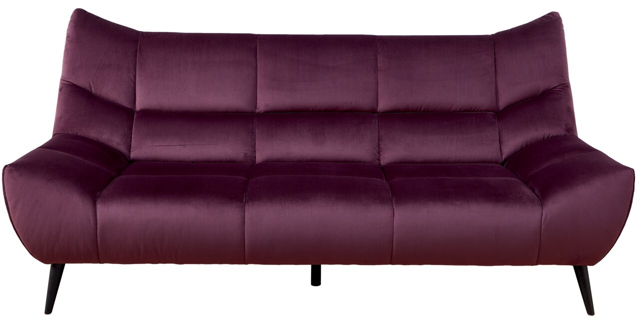 Violettes 3er-Sofa aus Samt, Frontalansicht