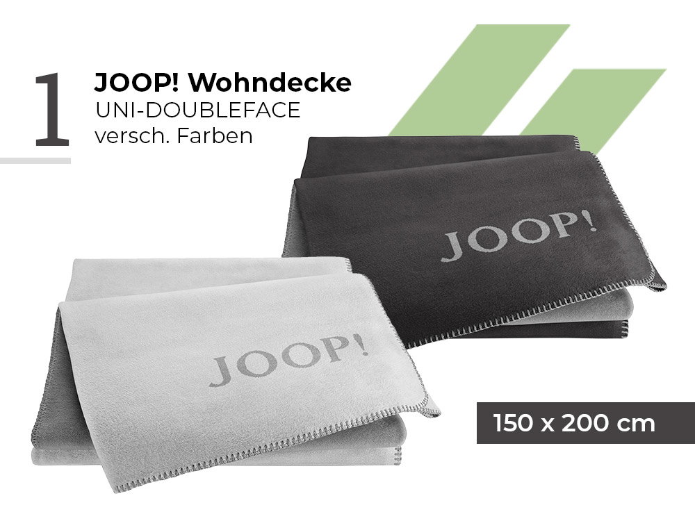 JOOP! Wohndecke Uni-Doubleface in Grau- und Anthrazit-Tönen, gefaltet dargestellt, Größe 150 x 200 cm