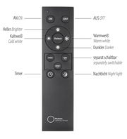 Fernbedienung für LED-Bogenleuchte mit verschiedenen Einstellungen für Helligkeit, Farbtemperatur und Timer, Vorderansicht