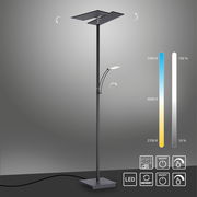 LED-Stehleuchte mit modernem Design, dimmbar und einstellbarer Farbtemperatur von 2700K bis 5000K, seitliche Perspektive