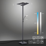 LED-Stehleuchte mit modernem Design, dimmbar und einstellbarer Farbtemperatur von 2700K bis 5000K, seitliche Perspektive