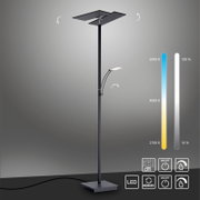 LED-Stehleuchte mit modernem Design, dimmbar und einstellbarer Farbtemperatur von 2700K bis 5000K, seitliche Perspektive