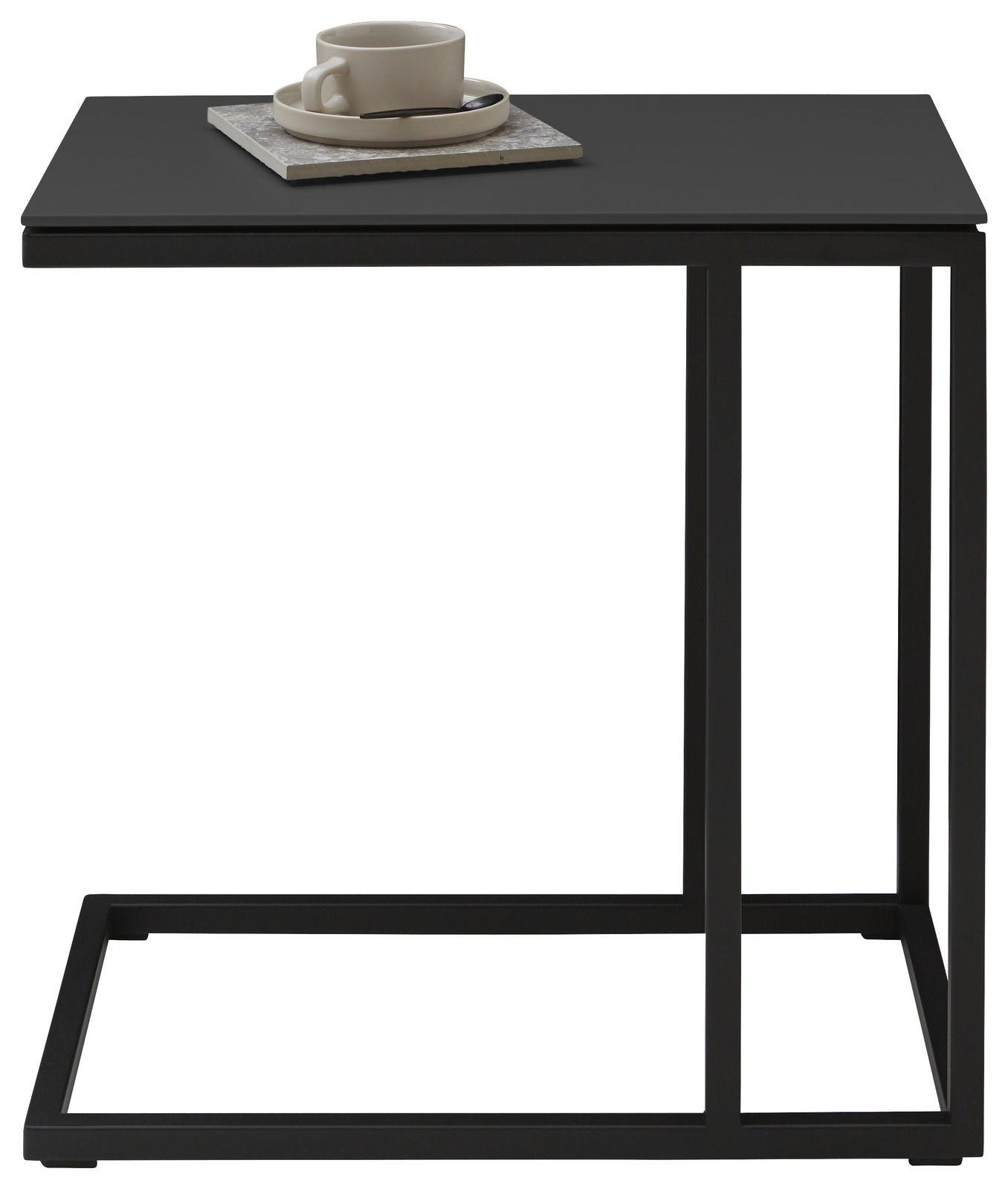 Dieter Knoll Beistelltisch RINA Moderner schwarzer Beistelltisch mit Tasse und Untertasse, seitliche Perspektive