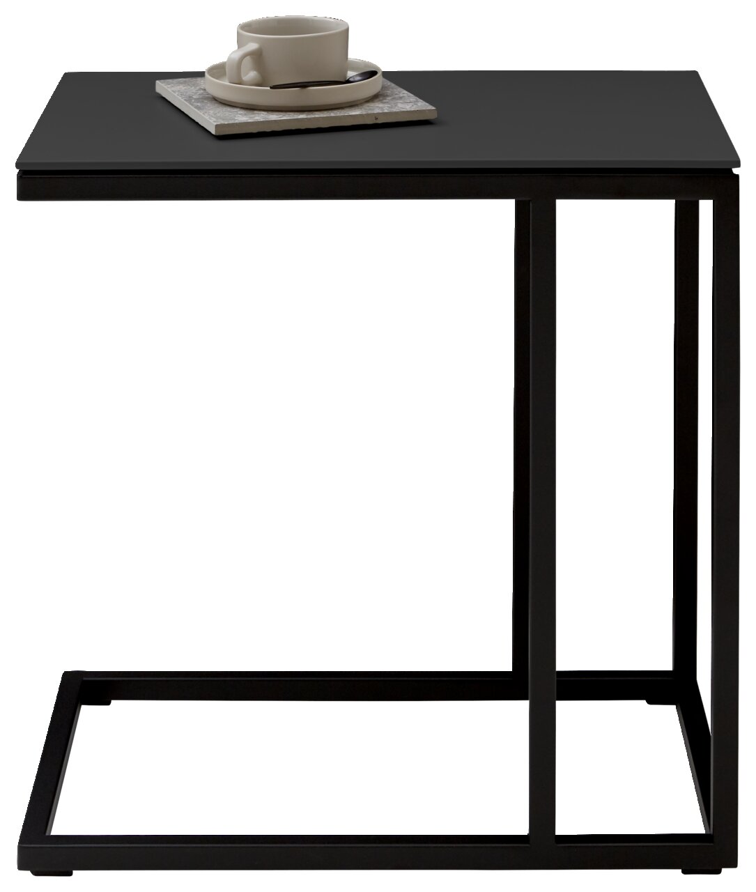 Dieter Knoll Beistelltisch RINA Moderner schwarzer Beistelltisch mit Tasse und Untertasse, seitliche Perspektive