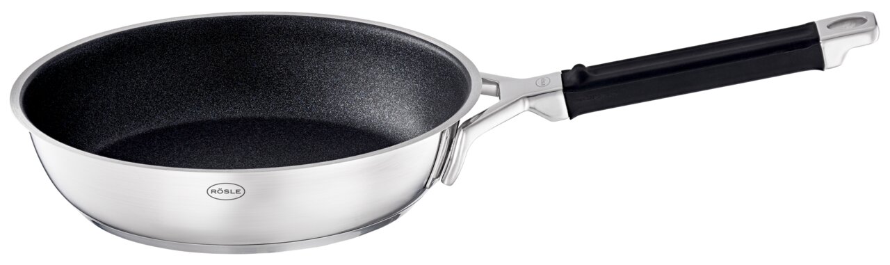Bratpfanne 28cm Silence Pro aus Edelstahl mit Antihaftbeschichtung, seitliche Perspektive